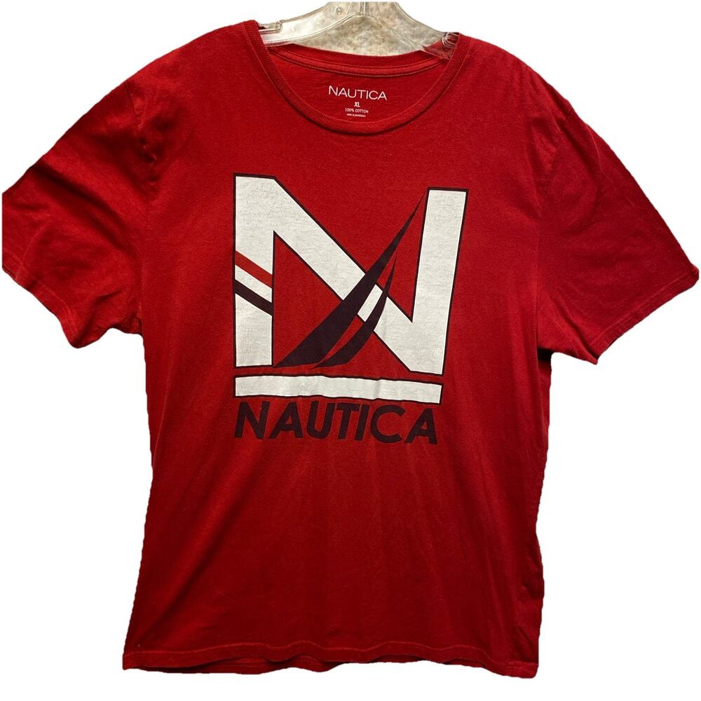 Mens Nautica Red Tee Shirt Size XL 100% Cotton Nautica Logo Basic T-shirt